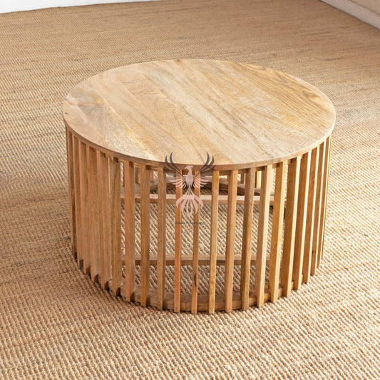 Coffee Table Round Wooden Strip Design