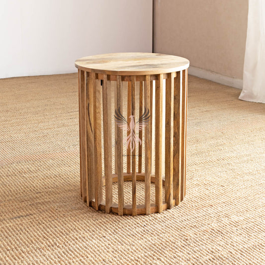 Side Table Round Wooden Strip Design