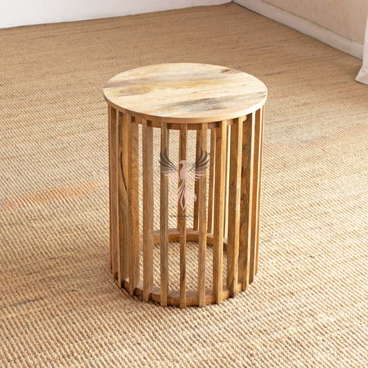 Side Table Round Wooden Strip Design