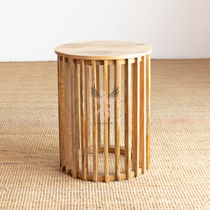 Side Table Round Wooden Strip Design