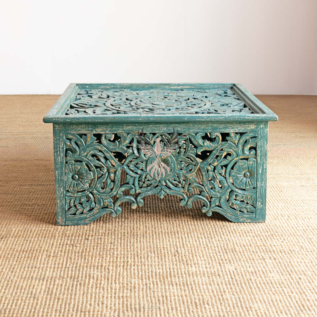 Coffee Table Sq Carved Glass Top