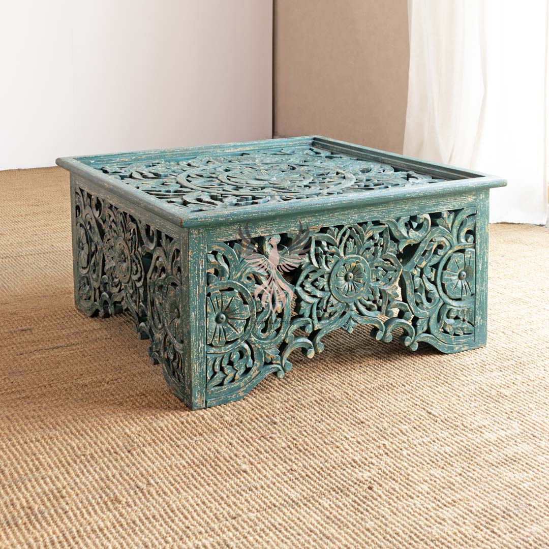 Coffee Table Sq Carved Glass Top