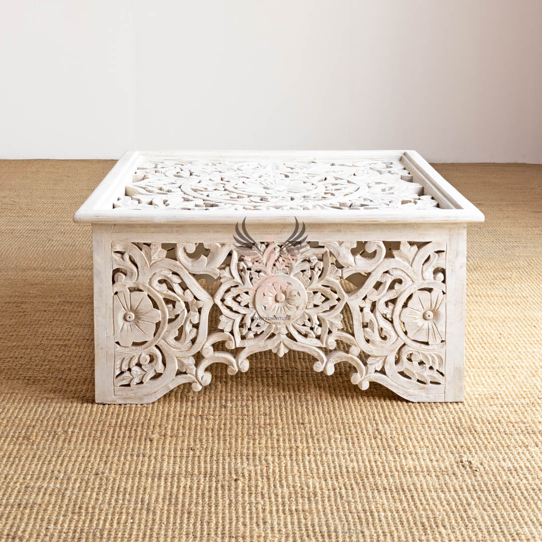 Coffee Table Sq Carved Glass Top