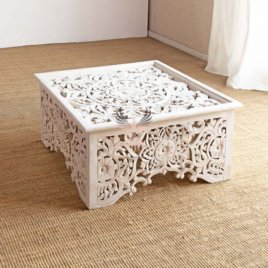 Coffee Table Sq Carved Glass Top