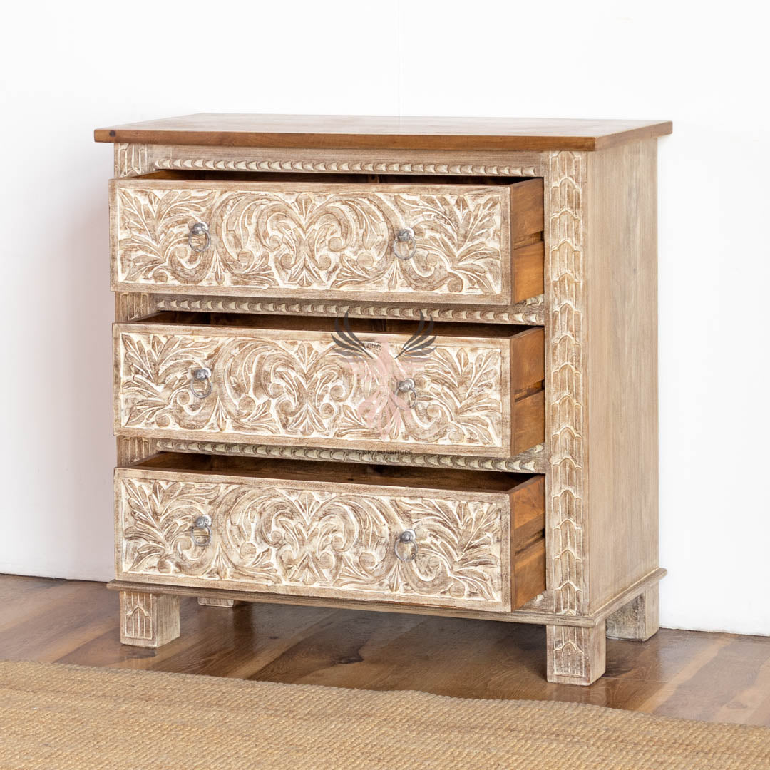 Wooden Chest of Drawers Carved Draw Design