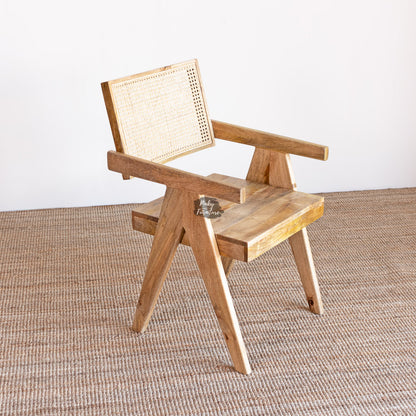 Dining Armchair Rattan Design with Wooden Seat