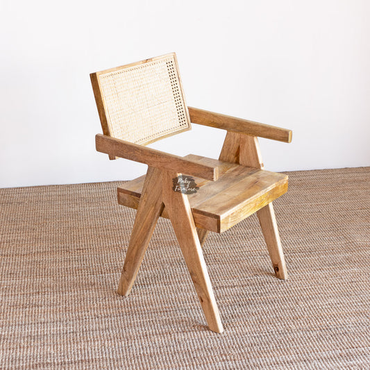 Dining Armchair Rattan Design with Wooden Seat