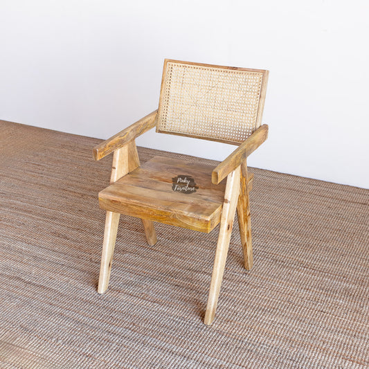 Dining Armchair Rattan Design with Wooden Seat