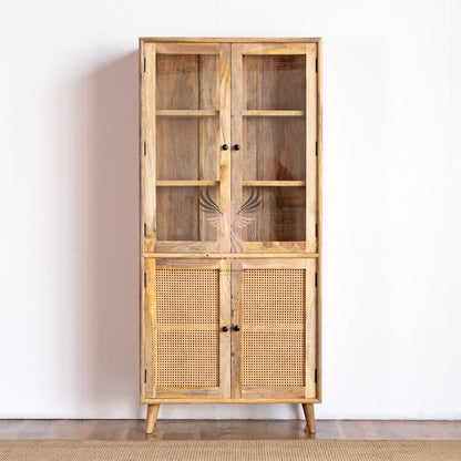 Wooden Cupboard Glass Door Rattan Design