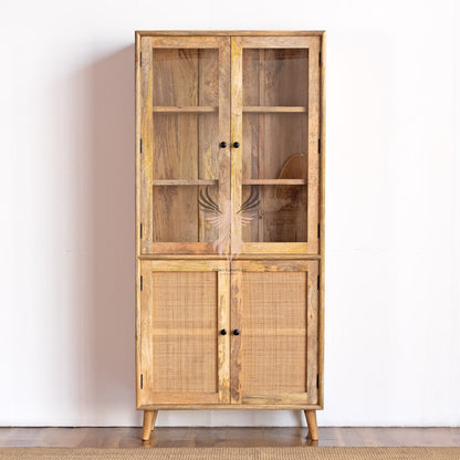 Wooden Cupboard Glass Door Rattan Design