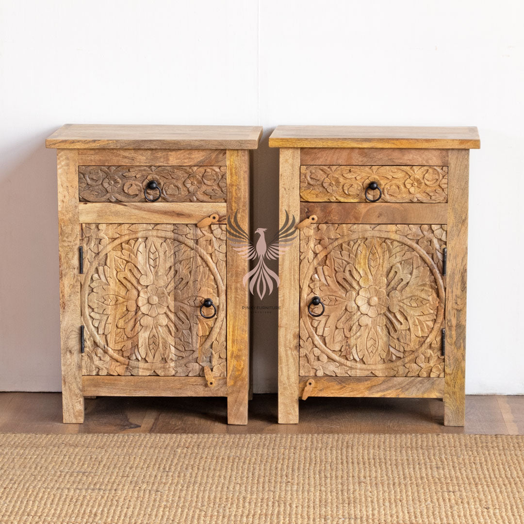 Nightstand Carved Door Set of 2