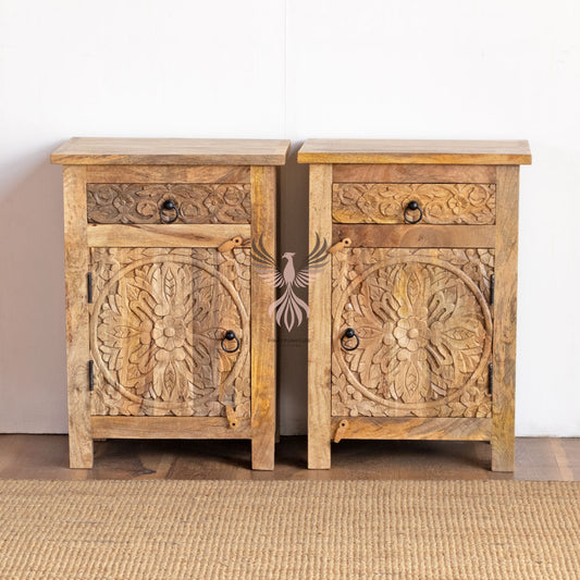 Nightstand Carved Door Set of 2