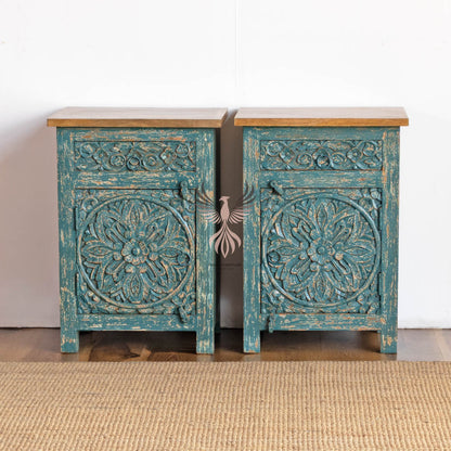 Nightstand Carved Door Set of 2