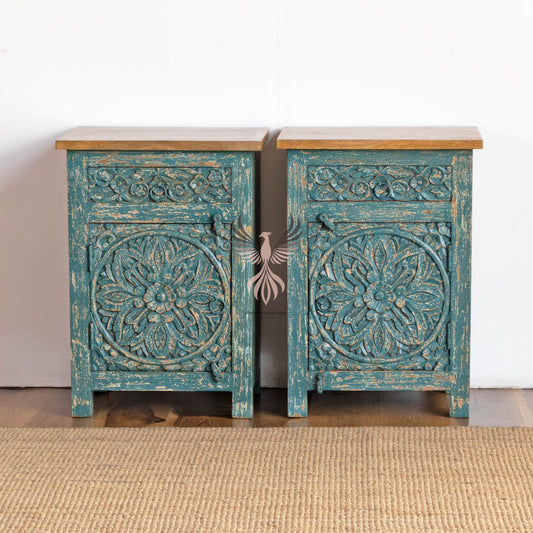 Nightstand Carved Door Set of 2