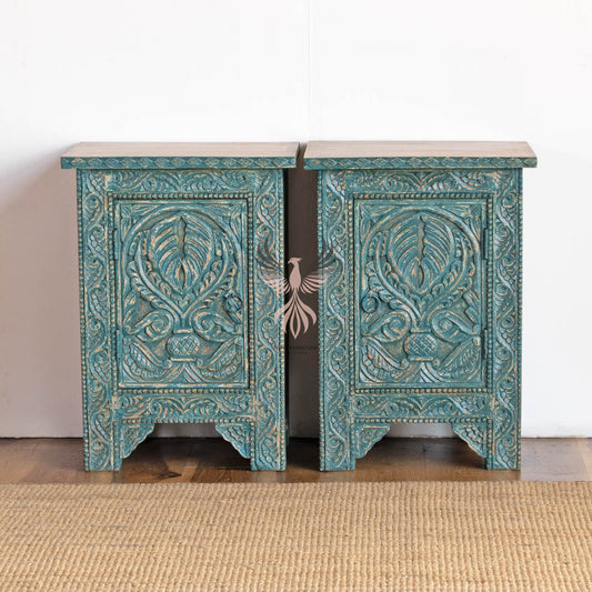 Nightstand Carved Door Set of 2