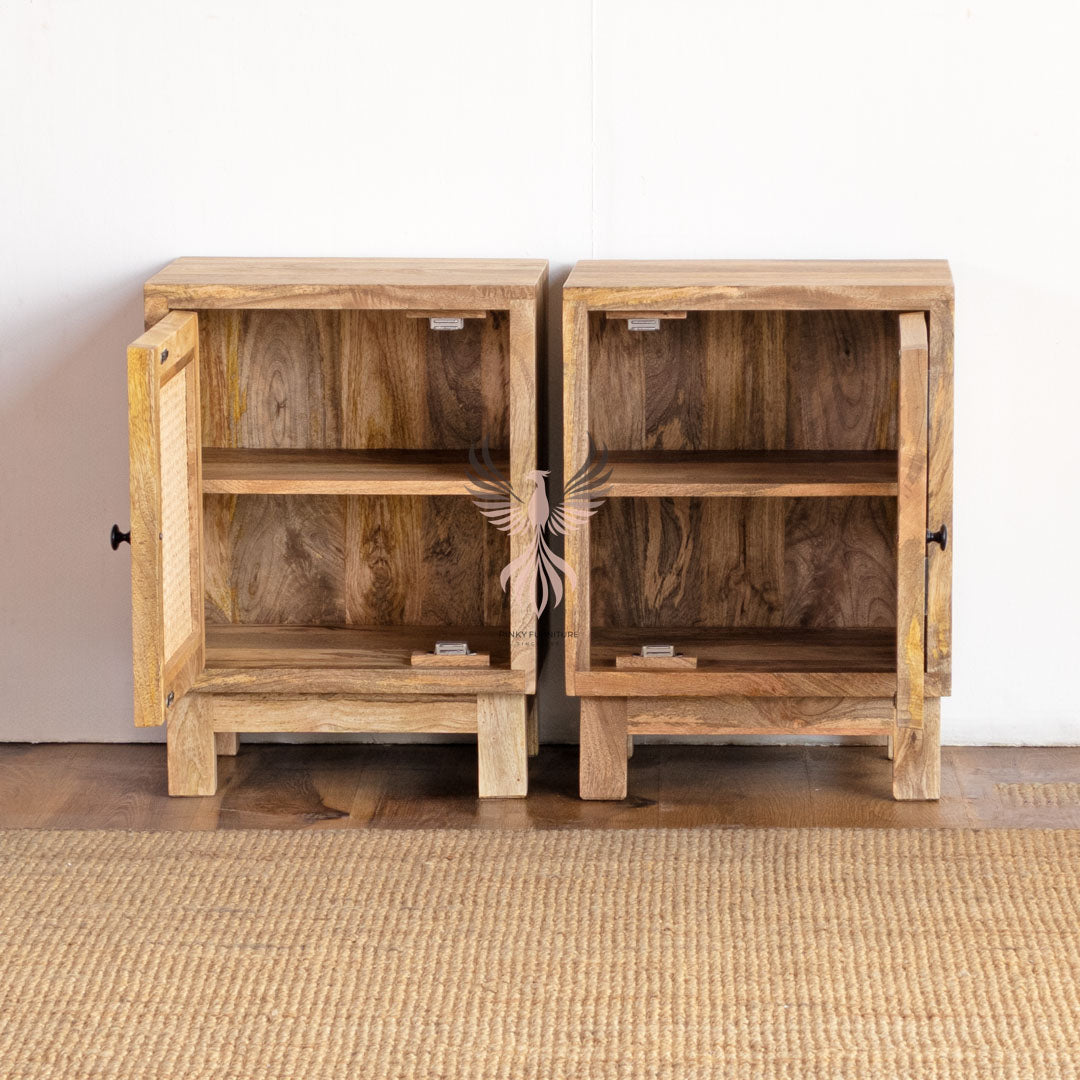 Bedside Tables Set of 2 Rattan Design