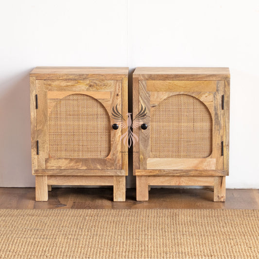 Bedside Tables Set of 2 Rattan Design