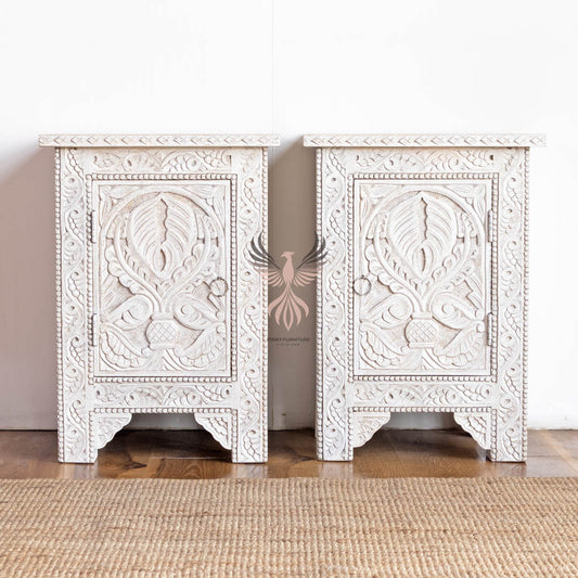 Nightstand Carved Door Set of 2
