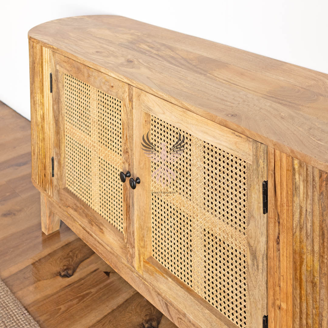 Wooden TV Cabinet Rattan and Ribbed Design