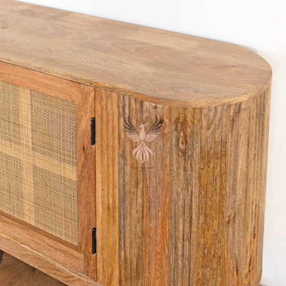 Wooden TV Cabinet Rattan and Ribbed Design