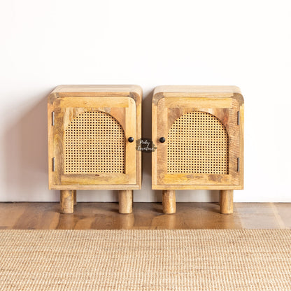 Bedside Tables Set of 2 Rattan Design