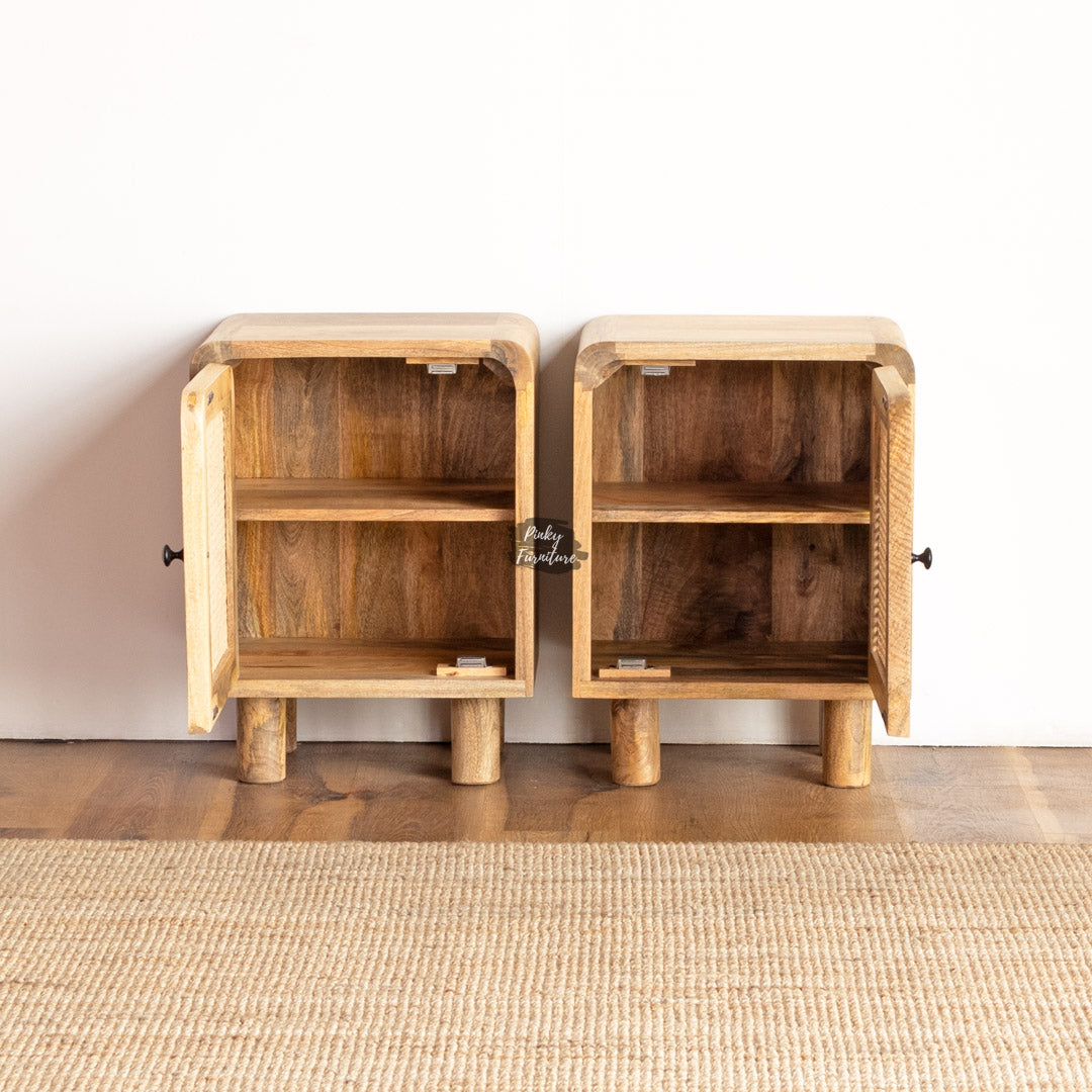 Bedside Tables Set of 2 Rattan Design