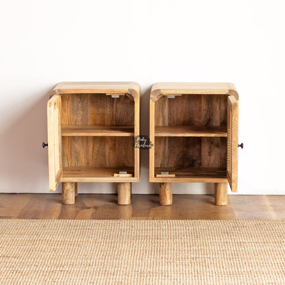 Bedside Tables Set of 2 Rattan Design