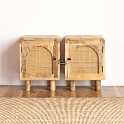 Bedside Tables Set of 2 Rattan Design