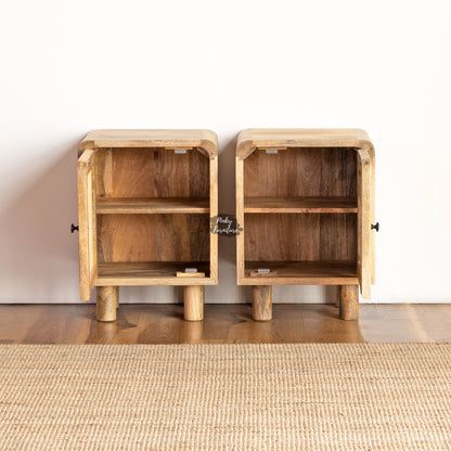 Bedside Tables Set of 2 Rattan Design