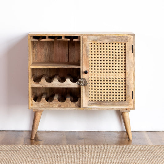 Wine Cabinet Rattan Door Design