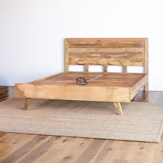 Bed Solid Mango Wood Plain Headboard Design