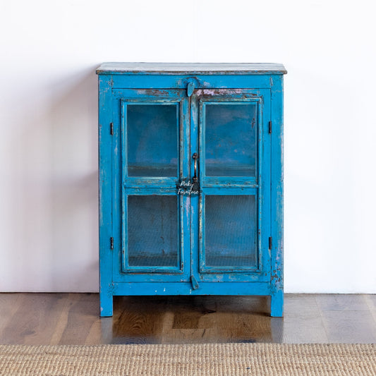 Cabinet – Distressed Blue Finish - Cabinet with Glass Door - AB24NV-1-8