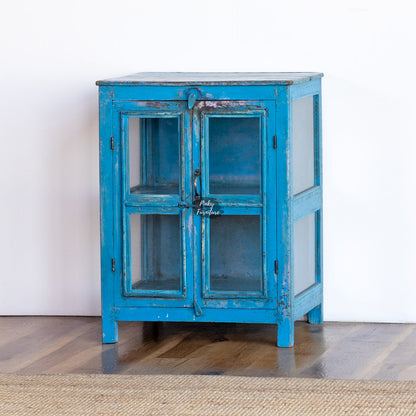 Cabinet – Distressed Blue Finish - Cabinet with Glass Door - AB24NV-1-8