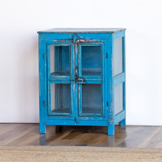 Cabinet – Distressed Blue Finish - Cabinet with Glass Door - AB24NV-1-8